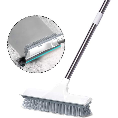 Brosse de Sol 2 en 1 avec Raclette, Manche Réglable et Poils Durs pour Terrasse, Carrelage, Salle de Bain et Piscine (1/5)