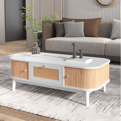 Table basse 110 x 55 x 38,5 cm avec rangement MDF blanc OKMYHOME (1/5)