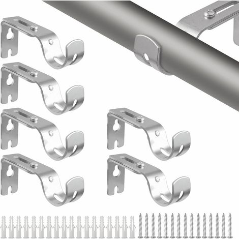 Argent,6 Pièces Support Tringle Rideaux,25 mm Supports Pour Tringles À Rideaux Réglables En Métal,Fixation Tringle Rideau avec Vis pour Les Bureaux Les Armoires De Chambre (1/5)