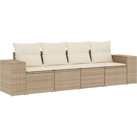 Maison Exclusive - Set Divano da Giardino 4 pz con Cuscini Beige in Polyrattan (1/5)