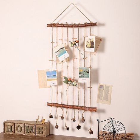 Présentoir photo mural – décoration murale artisanale en bois de bouleau pour accrocher des photos, convient aux salons et aux chambres. (1/5)