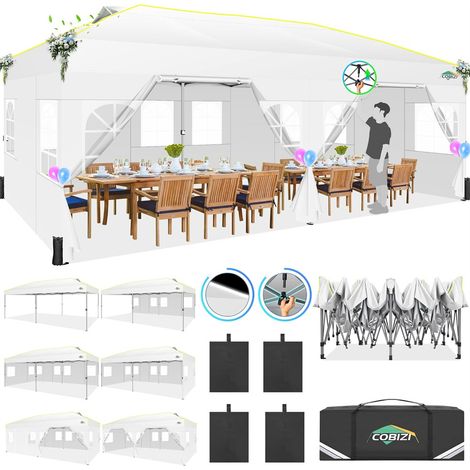 Tonnelle pliante 3 x 6 m – Imperméable, stable, résistante aux intempéries (hiver) – Avec parois latérales – Tonnelle pop-up, tente de réception, protection solaire, pavillon de jardin – Pliable(Blanc (1/5)