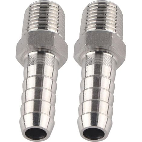 2 Pièces Raccord cannelé,Filetage mâle BSPT 1/4,Acier inoxydable,Connecteur rapide,Tuyau air comprimé (1/5)
