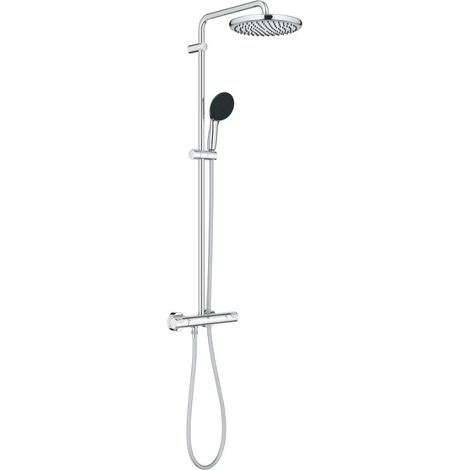 Grohe – Système de douche thermostatique 250 mm – Douche de tête 25 cm – 2 jets douchette – Flexible 175 cm – Chrome brillant