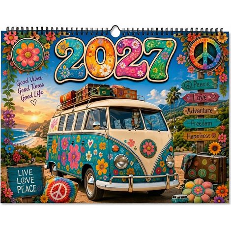 2027 Wall Calendar - Vintage Car Combination English Wall Calendar, 12 Months Wall Decoration (1/5)