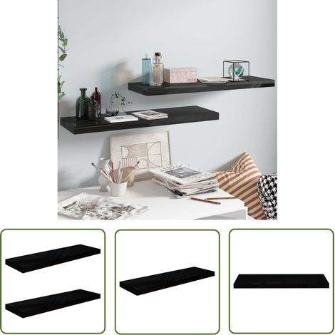 The Living Store Étagère murale flottante 2 pcs Noir brillant 80x23,5x3,8 cm MDF - Étagère Murale - Étagères Murales - Étagère Flottante - Rangement Mural - Décoration Murale (1/5)