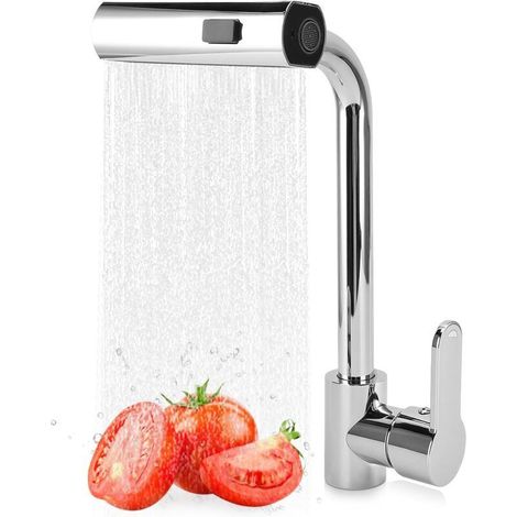 Waterfall Kitchen Mixer Tap, Copper Kitchen Faucet with 3 Water Flow Modes, Single Handle Kitchen Sink Faucet, 360 Degree Swivel Sink Faucet, Valve Seat (Silver) (1/5)