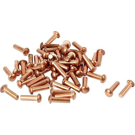 3mm x 10mm tige Boulons à tête plate cuivre massif Rivets Attaches Doré Lot de 50 (1/2)
