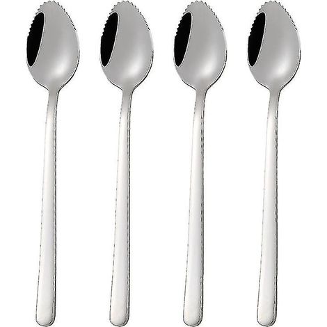 Ensemble de 4 cuillères à pamplemousse en acier inoxydable 304 épais et résistant à la rouille, dentelées. (1/5)