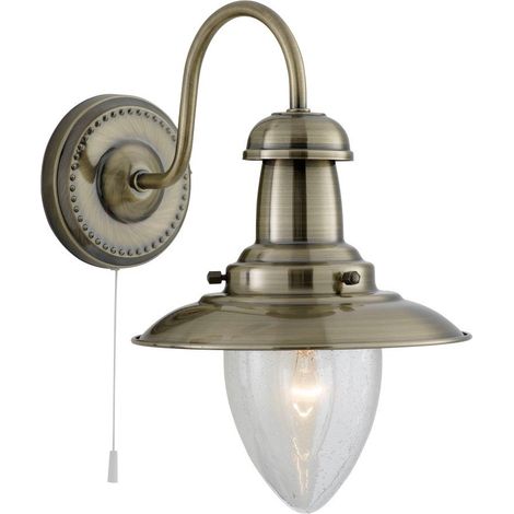 Searchlight Fisherman - Applique murale à 1 ampoule en laiton antique avec abat-jour en verre semé, E27 (1/3)