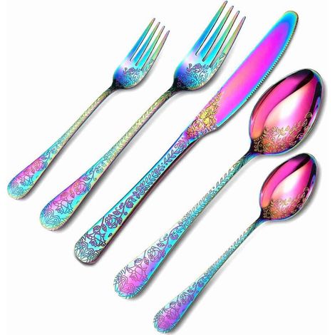 20-teiliges Besteckset, Edelstahl-Besteckset für 4 Personen, einzigartiges Design, inklusive Messer, Gabeln und Löffel (1/4)