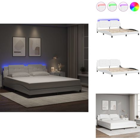 Cadre de lit avec LED sans matelas blanc 180x200 cm - Lit Plateforme - Lit Design - Cadre Lit - Lit Avec Éclairage Led - Tête De Lit Rembourrée (1/5)