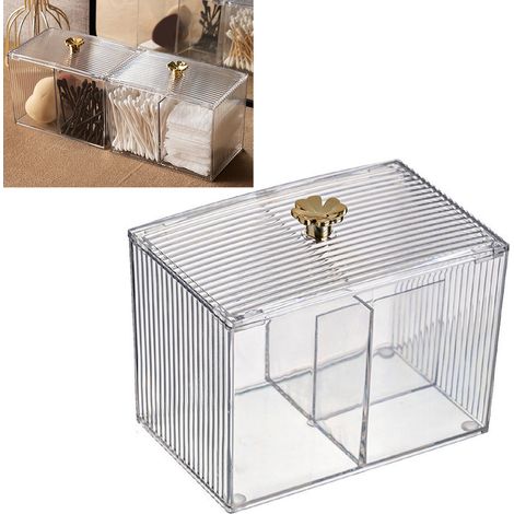Écrin de rangement pour cotons et bâtonnets, boîte transparente avec couvercle et grille, décoration de bureau pour cosmétiques (1/5)