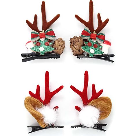 MINKUROW Set Di 4 Fermagli Per Capelli A Forma Di Corna Di Natale Per Donne E Ragazze (1/5)