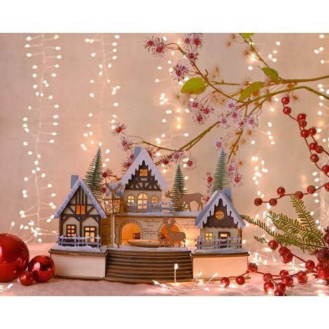 Village de Noël lumineux en bois LED blanc chaud décoration 20 cm (1/3)