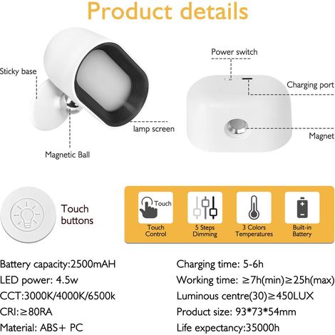 360 Grad Magnetische Fernbedienung Farbige Wandleuchte Schlafzimmer Wohnzimmer Flur USB Akku Modell (1/4)
