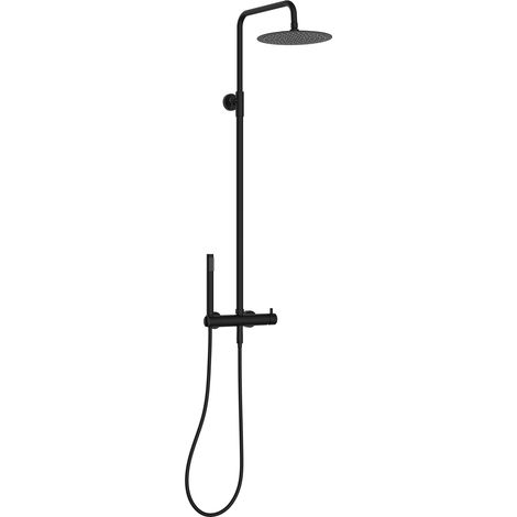 Marwell Duscharmatur Duschset Classico schwarz 88-118x20 cm - Duschstange verstellbar - Regendusche - Handbrause mit Schlauch (1/4)