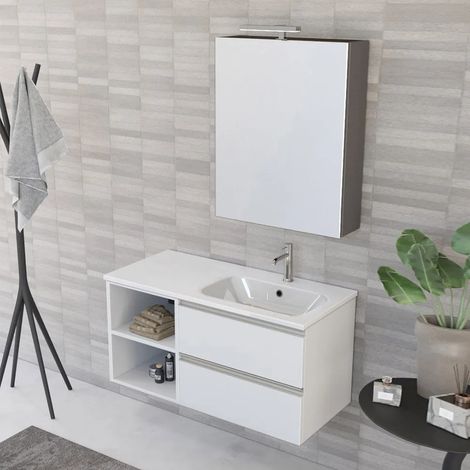 Mobile bagno sospeso 100 cm Master bianco con lavandino e specchio (1/5)
