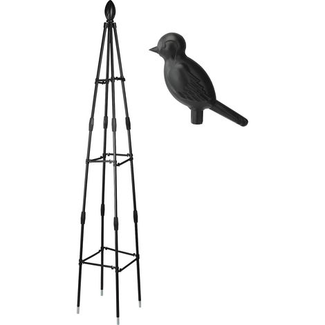 Supporto per piante rampicanti Toivize - Acciaio nero 120 cm - 4 gambe rinforzate con testa d'uccello e bocciolo per clematidi e rose (1/5)