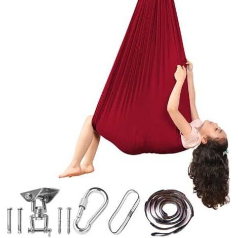 Chaise hamac balançoire bordeaux pour enfants et adultes, hamac de yoga intérieur et extérieur, hamac suspendu avec kit pivotant à 360° - 280 x 150 cm (1/5)
