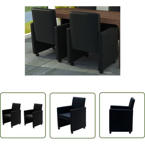 INLIFE Chaises de salle à manger 2 pcs Noir Similicuir (1/5)