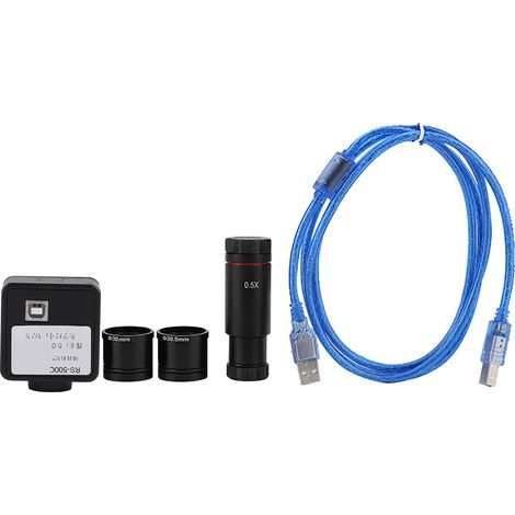 Caméra microscope USB 5MP gratuite, oculaire industriel avec adaptateur CCD 0.5X, sans pilote, pour inspection électronique et observation de précision (1/5)