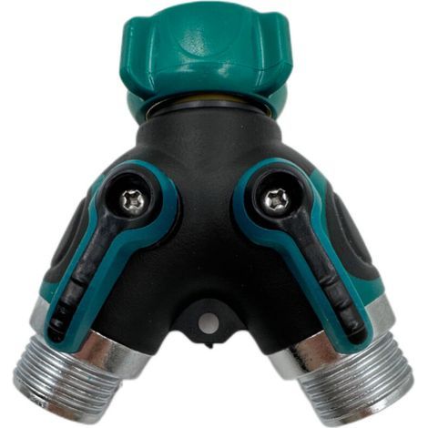 Le collecteur double à connexion rapide est doté d'un robinet extérieur avec interrupteur indépendant, permettant un raccordement facile de deux conduites d'eau pour une irrigation simultanée. (1/3)
