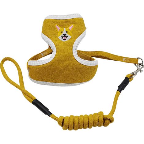 Filiyano-Gilet en maille respirante, laisse réglable pour chien et chat, harnais de poitrine pour petits chiens et animaux de compagnie, laisse jaune (1/5)