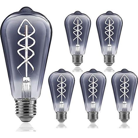 6 pièces ampoule LED E27 vis rétro nostalgique lampe à incandescence de tungstène suie positive ampoule blanche 6WW bulle de suie 5000K (1/5)