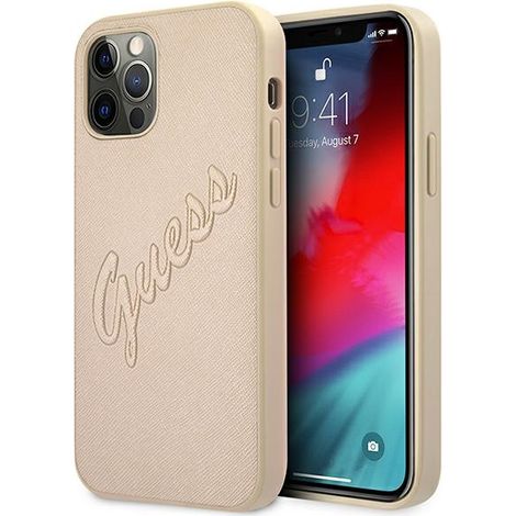 Guess GUHCP12MRSAVSLG iPhone 12/12 Pro 6,1 Zoll Gold/Gold Hartschalenetui Saffiano Vintage Script (1/5)