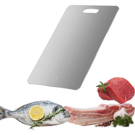 Planche à découper inox 1 pièce, multi-usage, double face, facile à nettoyer, coupe fruits, légumes et viande, ustensile cuisine durable et pratique (1/5)