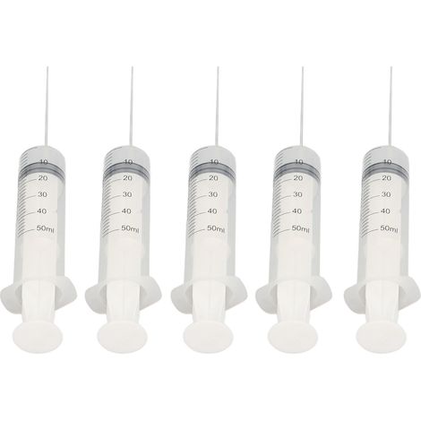 Lot de 5 seringues à encres 50 ml avec graduations en acier inoxydable et plastique PP pour recharge cartouches imprimante (1/5)