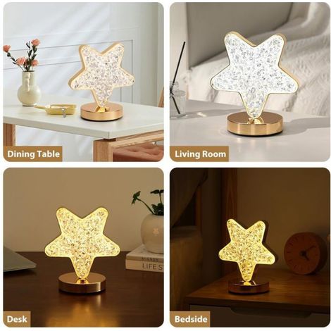 Lampe de Table Rechargeable en Cristal, Lumière Étoilée, Lampe de Chevet Tactile, Luminosité Réglable, Disponible en 3 Coloris (1/5)
