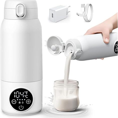 Chauffe-Biberon Nomade Portable Sans Fil 500ml, Chauffe Rapide Eau ou Lait, Chauffe Biberon Portable à Température Constante, Température Réglable, pour la Voiture et les Voyages (1/5)