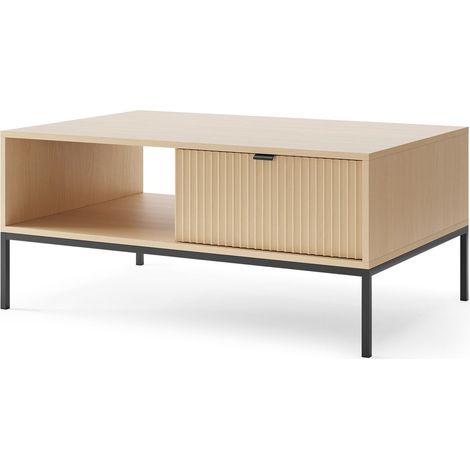 Selsey Vellore – Couchtisch mit Schublade und schwarzem Gestell, Holzoptik Eiche, 104 x 68 cm