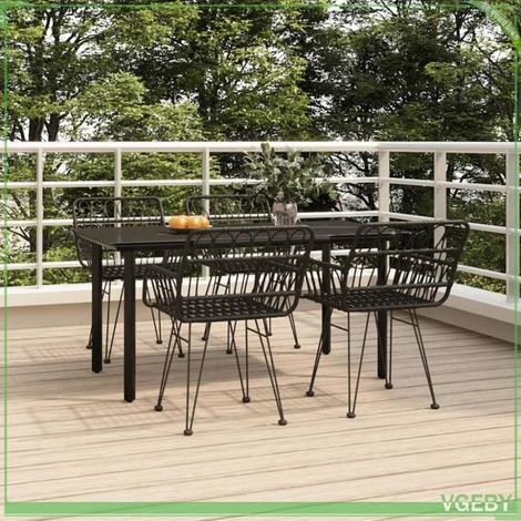 Ensemble à manger de jardin (5 pièces) - FAFEICY - 3157869 - Noir - Résine tressée & acier - Table verre trempé 160x80x74 cm (1/5)