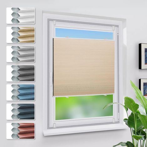Plissee Verdunkelung Waben Klemmfix ohne Weiß-beige B75 x H120 cm (1/5)