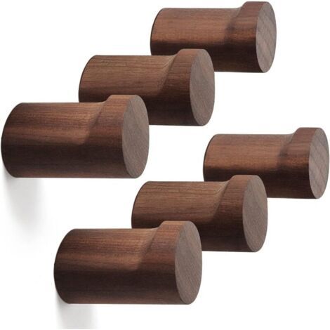 Patères murales en bois, lot de 6, crochets porte-manteaux muraux en bois naturel.