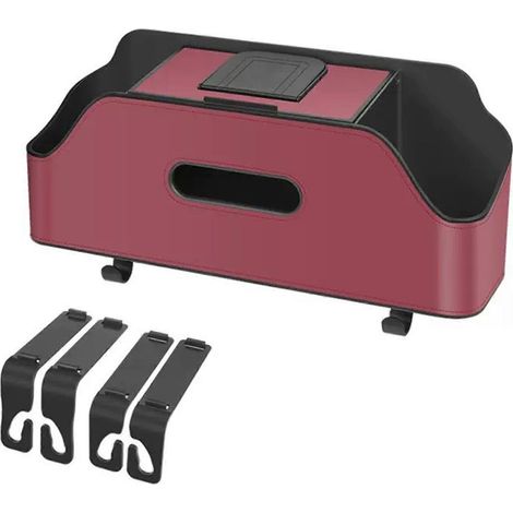 Bac de rangement multifonctionnel pour véhicule, avec porte-gobelet, idéal pour les affaires des enfants en voyage et les longs trajets en voiture (rouge). (1/5)