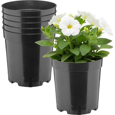 Garronda Pot de Fleur Rond Haut Plastique Ø14 x 15 cm (2L) - Lot 5 Godets Semis Pot Culture Profond Drainage Résistants Intempéries pour Plantes Pépinière Jardin Serre Intérieur Extérieur GD-0203