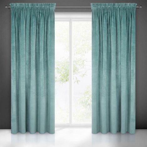 Eurofirany Villa - Tenda in velluto morbido arricciato, 1 pezzo, elegante, liscia, tinta unita, soffice, moderna, classica, per soggiorno, camera da letto, salotto, verde mare, 140 x 270 cm (1/5)