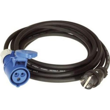 1 Câble adaptateur Schuko vers CEE, 5 m, H07RN-F, IP44, 16 A, pour chantier et événement