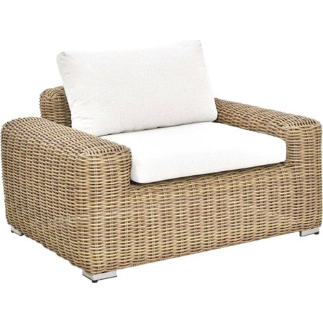 Fauteuil extérieur rotin synthétique beige confort jardin terrasse - Beige naturel et blanc éclatant (1/5)