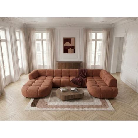 BOBOCHIC - Canapé panoramique avance-recule électrique LOVELY tissu chenille Angle droit Orange (1/5)