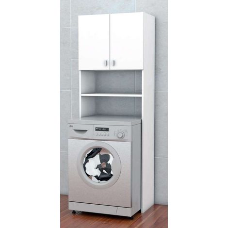 Mueble para lavadora en acabado blanco brillo 64 cm(ancho) 180 cm(altura) 36 cm(fondo) (1/6)