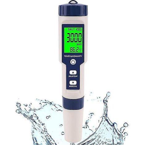 Pool-Salztester, digitales Salinometer, 5-in-1-Hochpräzisions-Salzgehaltsmessgerät für Salzwasser, IP67 (1/4)