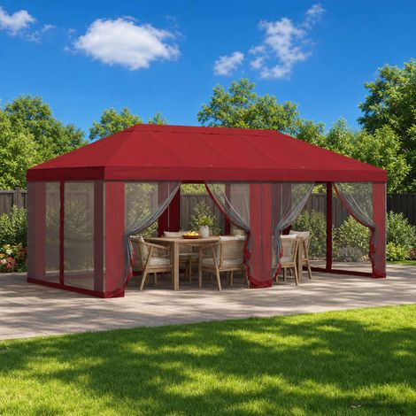 Teenpull – Pavillon Dach mit Seitenwänden 6 x 3 m Bordeauxrot Polyester (1/5)