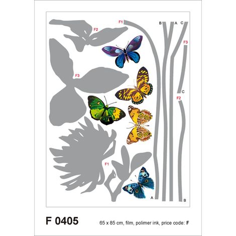 sticker mural fleurs & papillons gris, jaune et bleu  - Sanders & Sanders