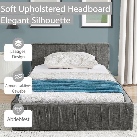 Lit simple 90200cm, lit enfant avec housse en chenille douce et veloutée, fabriqué en bois d'eucalyptus écologique et cadre en fer robuste, montage facile, gris foncé (sans matelas) (1/5)