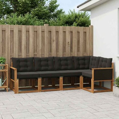 vidaXL Outdoor Sofa Set with Cushion 5 pcs Natural and Black (1/5)